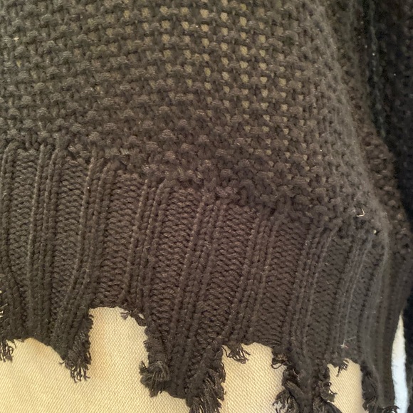 Elan Womens Black V Neck Distressed Sweater w Cream & Orange Border / M / NWT - Picture 9 of 13